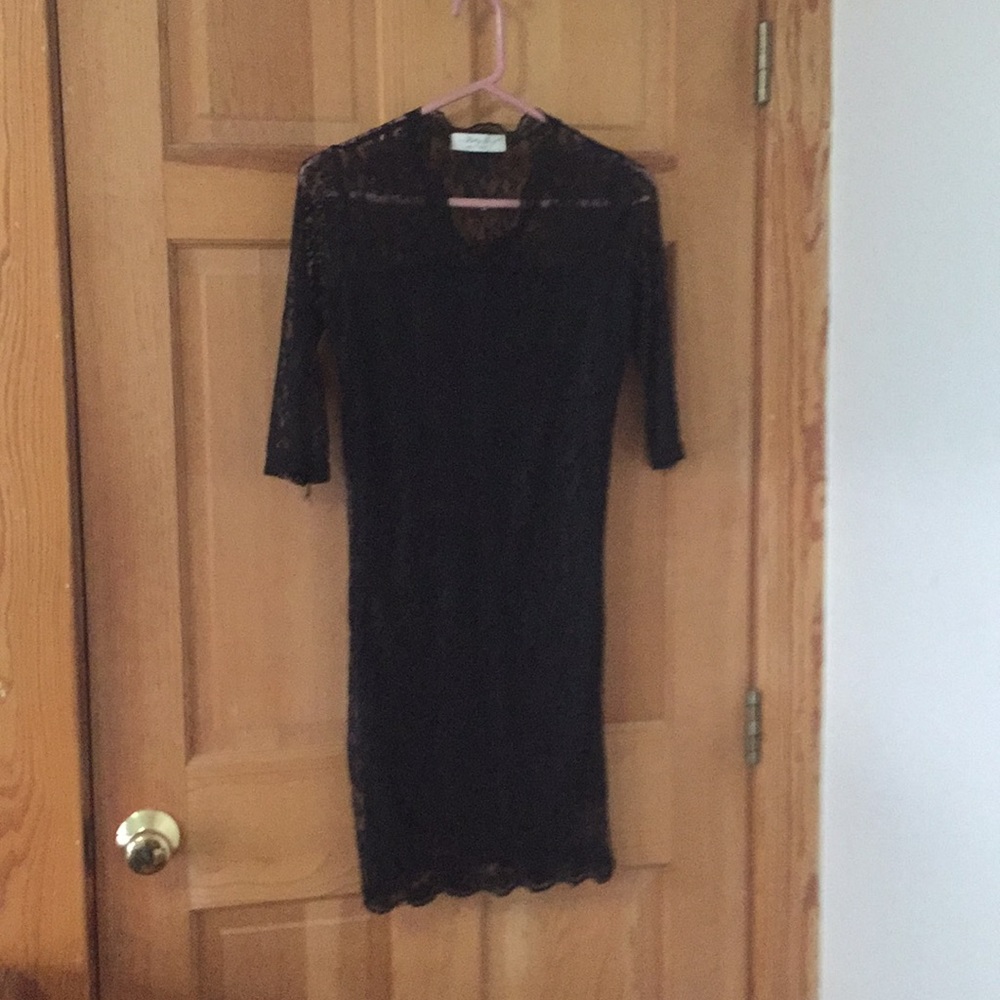 Little mini black lace dress very see-through